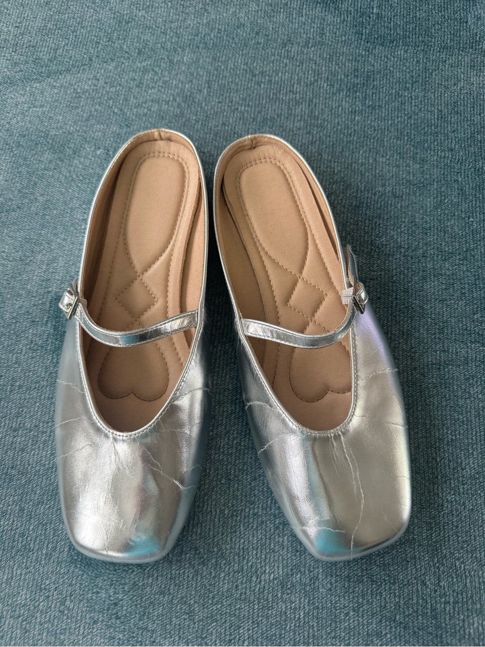 Women's Silver Mary Jane Flats - Elegant Metallic Comfort